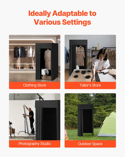 Fitting Room, Portable Dressing Room with Thick Polyester Curtains, Privacy Space with Shading Curtain and a Hook, for Boutique, Mall, Tailor's Store & Outdoor Activity 99 x 99 x 198 cm (Black)