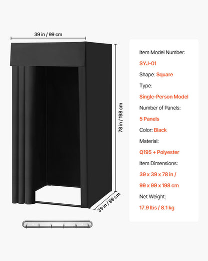 Fitting Room, Portable Dressing Room with Thick Polyester Curtains, Privacy Space with Shading Curtain and a Hook, for Boutique, Mall, Tailor's Store & Outdoor Activity 99 x 99 x 198 cm (Black)