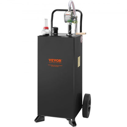 30-gallons bensinbehållare, bränsletank med hjul, bärbar bränslebehållare med manuell överföringspump, bensin- och dieselbehållare för bilar, gräsklippare, fyrhjulingar, båtar, mer, svart