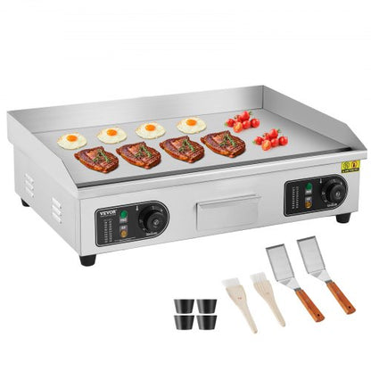 Kommersiell elektrisk stekhäll, 4000W platt grill för bänkskiva, 122℉-572 ℉ justerbar temperatur, 25,98 x 15,75 x 0,39 tum stekhäll i rostfritt stål med 2 spadar och 2 borstar för hemmet eller restaurangen