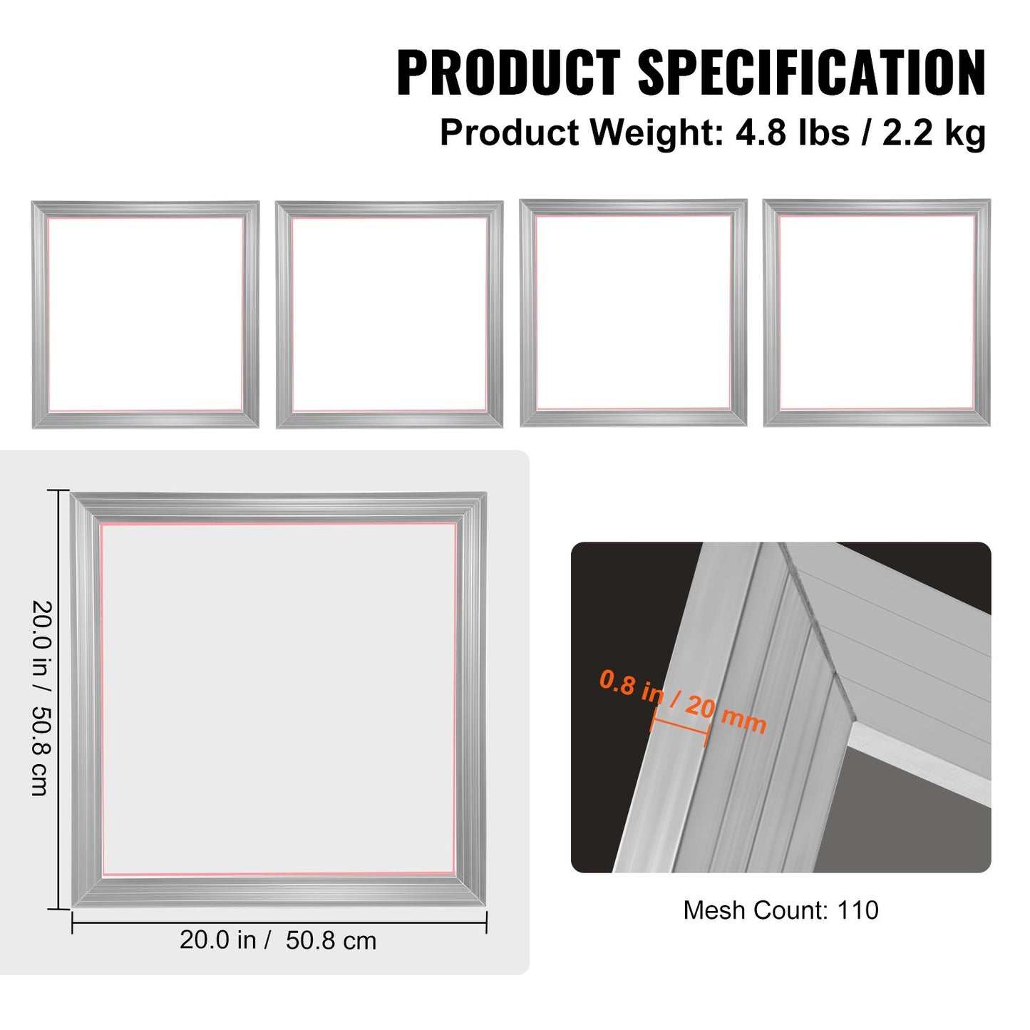 Screentryckskit Silkscreentryckram 50,8 cm x 50,8 cm 110-tums maskor 4 st