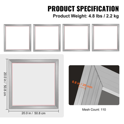 Screentryckskit Silkscreentryckram 50,8 cm x 50,8 cm 110-tums maskor 4 st