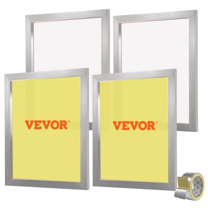 Screentryckssats, 4 delar aluminiumramar för silkscreentryck, 20x24 tums silkscreentrycksram med 355-tums nät, högspänningsnylonnät och tätningstejp för T-shirts DIY-tryck