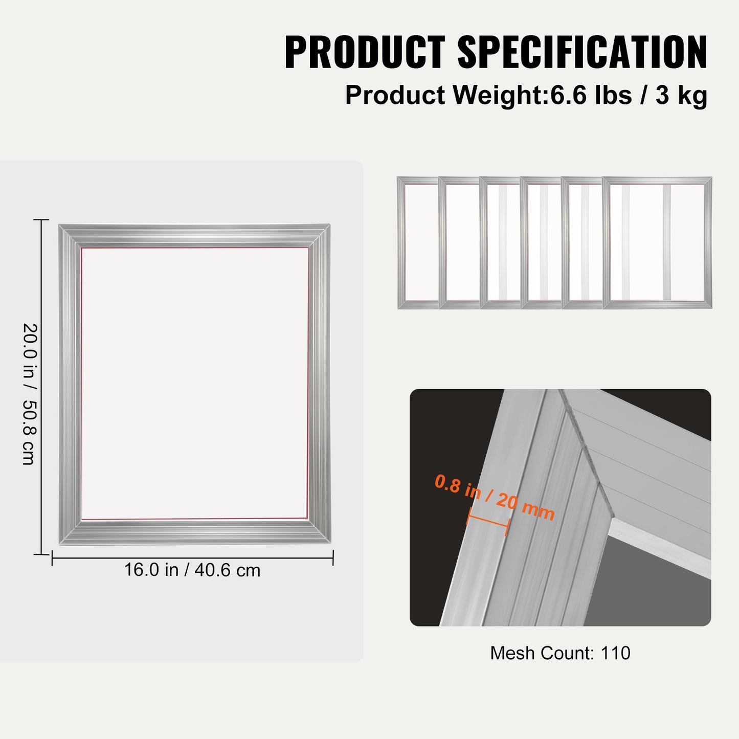 Screentryckskit Silkscreentryckram 40,6 cm x 50,8 cm 110-maskor 6 st