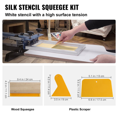 Screentryckssats, 3 delar aluminiumramar för silkscreentryck, 6x10/8x12/10x14 tum, 110-pack nät, 5 glitter och screentrycksskrapor och transparentfilm för t-shirts, gör-det-själv-tryck