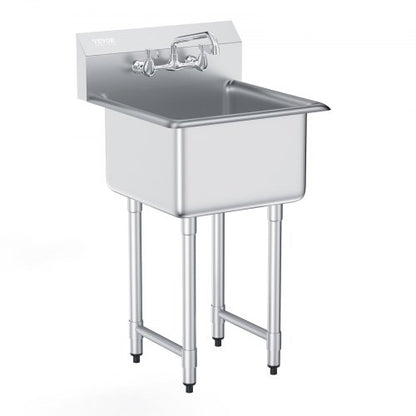 Rostfritt stål diskho, fristående liten diskho med 1 fack, inklusive kran och ben, 533,4 x 1041 mm kommersiella diskhoar med enkel ho för garage, restaurang, kök, tvättstuga