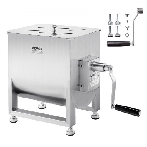 Manual Meat Mixer, 60L Fixed Tank Meat Processing Equipment(Mixing Max 60LBS for Meat), Stainless Steel Meat Mixer, Sausage Mixer Machine with Lid Handle Gear Reducer, Ground Beef Hand Mixer