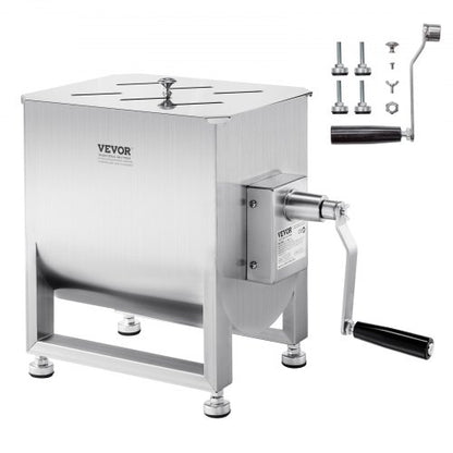 Manual Meat Mixer, 60L Fixed Tank Meat Processing Equipment(Mixing Max 60LBS for Meat), Stainless Steel Meat Mixer, Sausage Mixer Machine with Lid Handle Gear Reducer, Ground Beef Hand Mixer