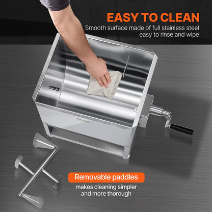 Manual Meat Mixer, 80L Fixed Tank Meat Processing Equipment(Mixing Max 80LBS for Meat), Stainless Steel Meat Mixer, Sausage Mixer Machine with Lid Handle Gear Reducer, Ground Beef Hand Mixer