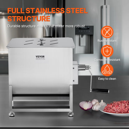 Manual Meat Mixer, 80L Fixed Tank Meat Processing Equipment(Mixing Max 80LBS for Meat), Stainless Steel Meat Mixer, Sausage Mixer Machine with Lid Handle Gear Reducer, Ground Beef Hand Mixer