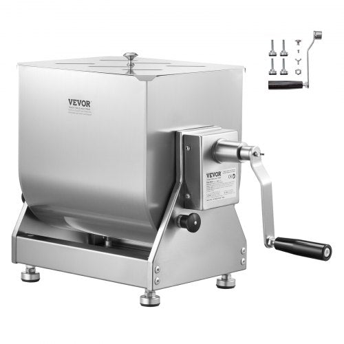 Manuell köttblandare, 40L köttbearbetningsutrustning med tilttank (blandning max 40L för kött), köttblandare i rostfritt stål, korvblandare med lockhandtag, växelreducerare, handmixer för nötfärs