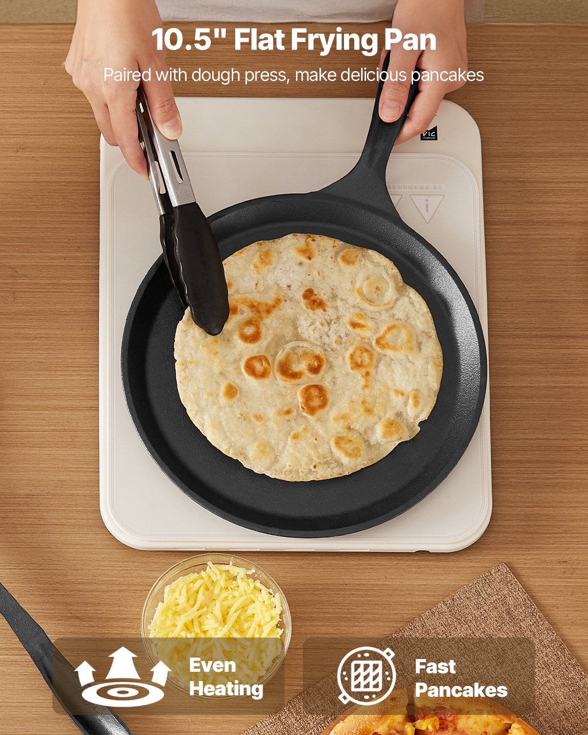 Tortillapress, 25 cm gjutjärnstortilla- och rotimaskin, kraftig tortilladorapress, pataconera-maskiner med handtag och 100 st bakplåtspapper, degtacopress för mjöltortilla, tawa