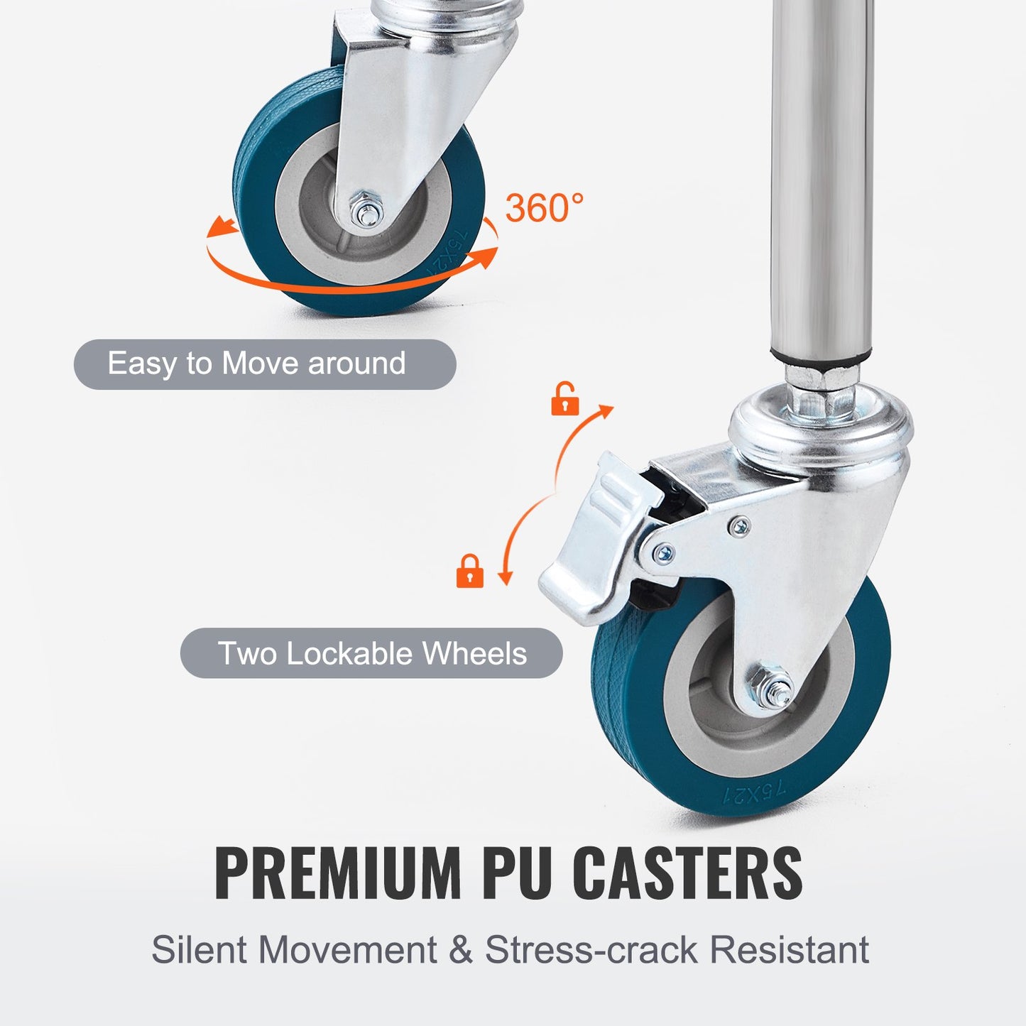 Labbvagn, 2-hyllors rullvagn i rostfritt stål, Labbservingsvagn med svängbara hjul, Tandvårdsvagn för klinik, labb, sjukhus, salong, 385 x 548 x 865 mm