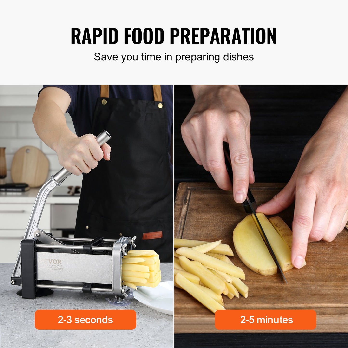 French Fry Cutter, Potato Slicer with 1/2-Inch Stainless Steel Blade, Manual Potato Cutter Chopper with Suction Cups, Great for Potato, French Fries, Cucumber, Vegetables, Carrot