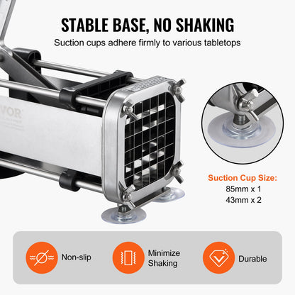 French Fry Cutter, Potato Slicer with 1/2-Inch Stainless Steel Blade, Manual Potato Cutter Chopper with Suction Cups, Great for Potato, French Fries, Cucumber, Vegetables, Carrot