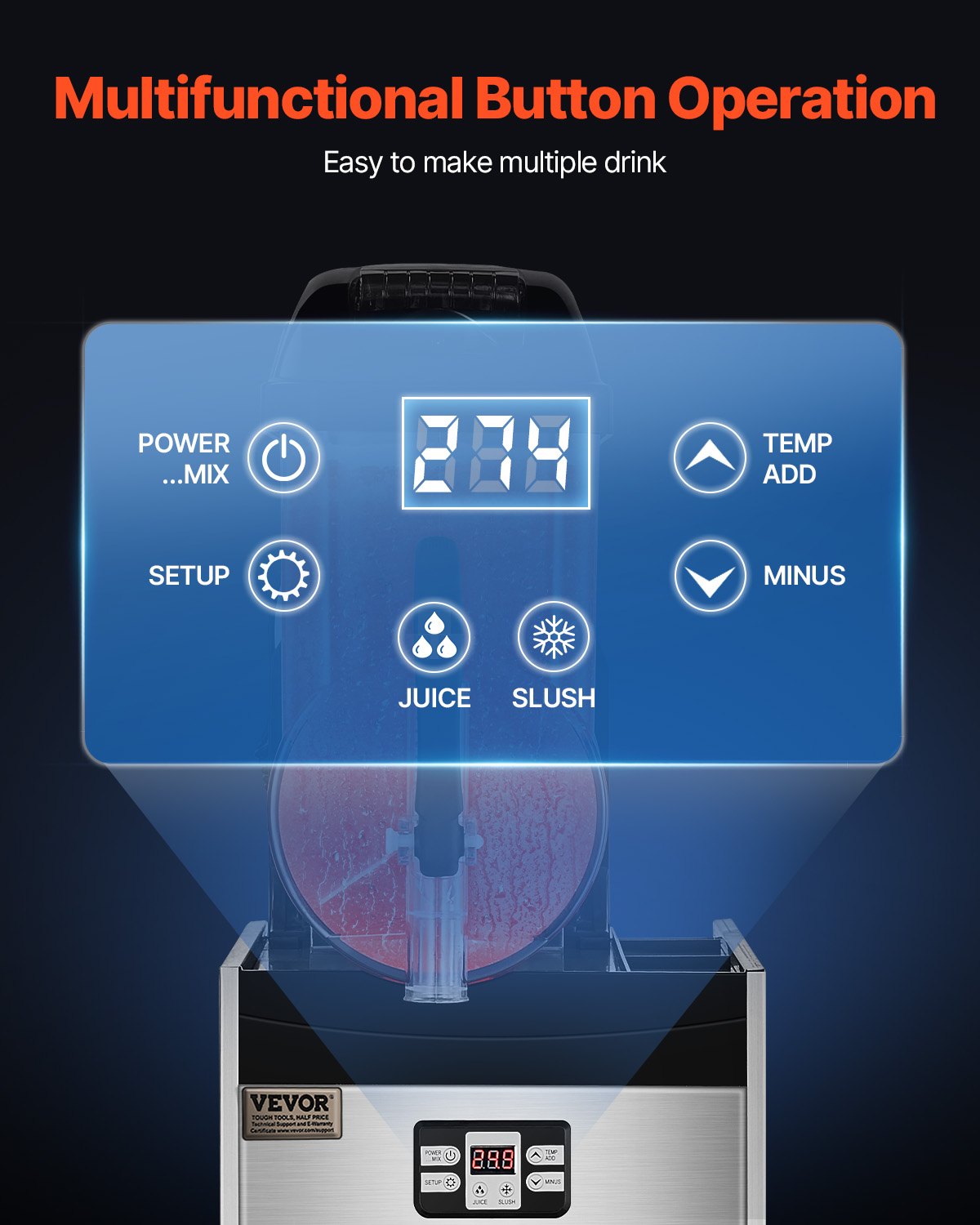 Kommersiell slushmaskin, 12 liters maskin för frysta drycker med en tank, 48 koppar rostfritt stål, smoothiemaskin för frysta drycker, slushmaskin för hemmafester, restauranger, caféer och barer