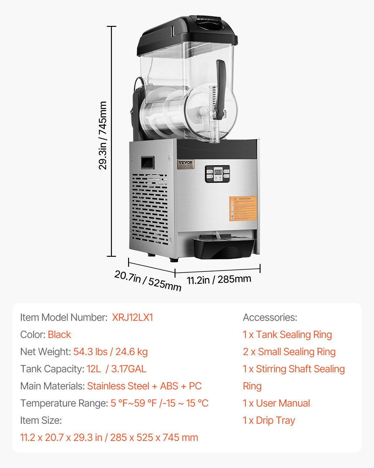 Kommersiell slushmaskin, 12 liters maskin för frysta drycker med en tank, 48 koppar rostfritt stål, smoothiemaskin för frysta drycker, slushmaskin för hemmafester, restauranger, caféer och barer