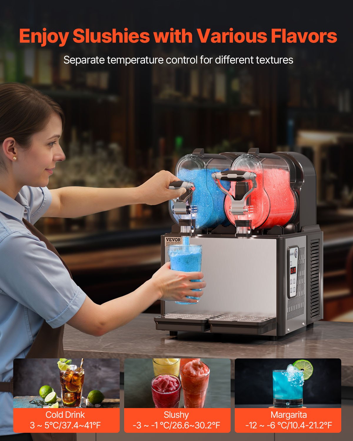 Kommersiell slushymaskin, 3Lx2 dubbeltanksmaskin för frysta drycker, 24 koppar rostfritt stål Margarita Smoothie-maskin för frysta drycker, slushmaskin för hemmafester, restauranger, caféer och barer