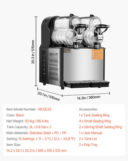 Kommersiell slushymaskin, 3Lx2 dubbeltanksmaskin för frysta drycker, 24 koppar rostfritt stål Margarita Smoothie-maskin för frysta drycker, slushmaskin för hemmafester, restauranger, caféer och barer