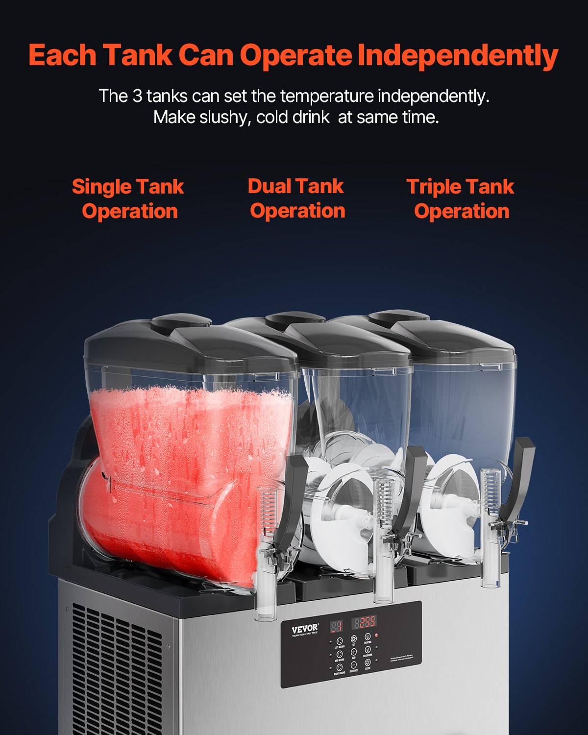 Kommersiell slushymaskin, 12Lx3 trippeltanksmaskin för frysta drycker, 144 koppar rostfritt stål Margarita Smoothie-maskin för frysta drycker, slushmaskin för hemmafester, restauranger, caféer och barer
