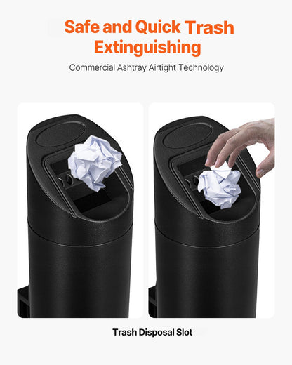 Fimpbehållare för cigarett, cylinderformad cigarettfimpbehållare i rostfritt stål, väggmonterad och väderbeständig utomhusavfallsbehållare för cigarettfimpar för trädgård, kontor, restaurang, hotell, bar, svart