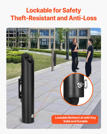 Fimpbehållare för cigarett, cylinderformad cigarettfimpbehållare i rostfritt stål, väggmonterad och väderbeständig utomhusavfallsbehållare för cigarettfimpar för trädgård, kontor, restaurang, hotell, bar, svart