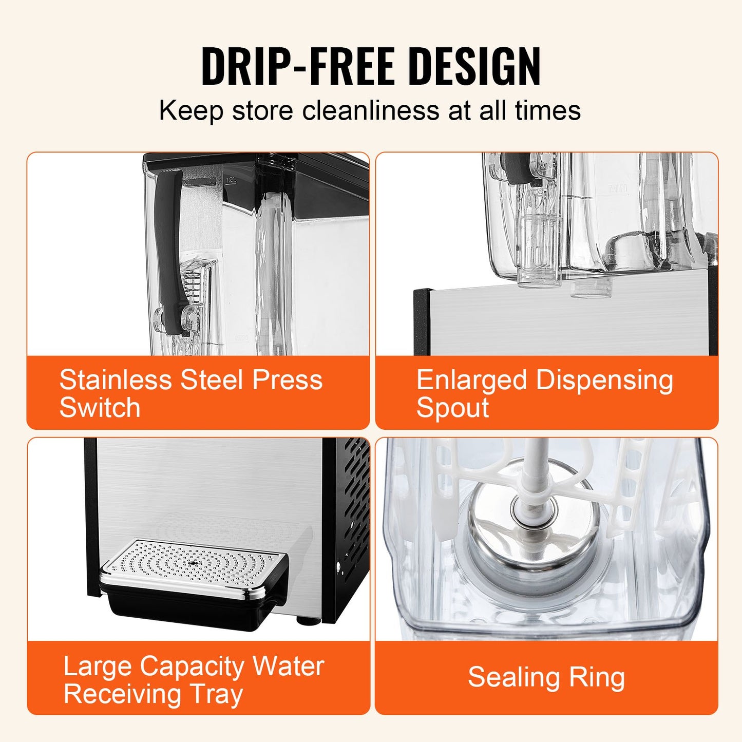 Kommersiell dryckesdispenser, 12 l juicedispenser, 246W 304 rostfritt stål, livsmedelsklassad istemaskin med 45°F-54°F kyltemperatur, för kalla drycker, restaurang, bar, fest