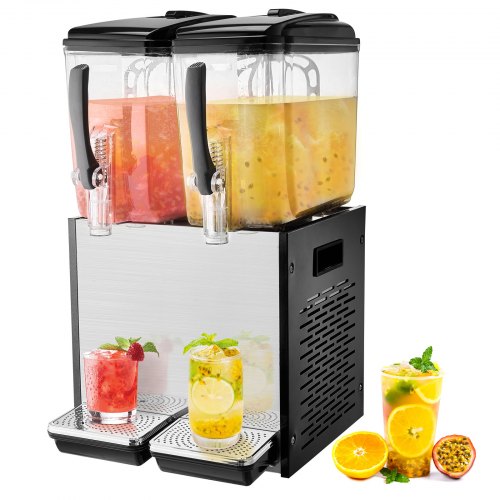 Kommersiell dryckesdispenser, 2 tankar 12 l juicedispenser per tank, 286W istemaskin i rostfritt stål med kyltemperatur på 45°F-54°F, för kalla drycker, restaurangbarfester