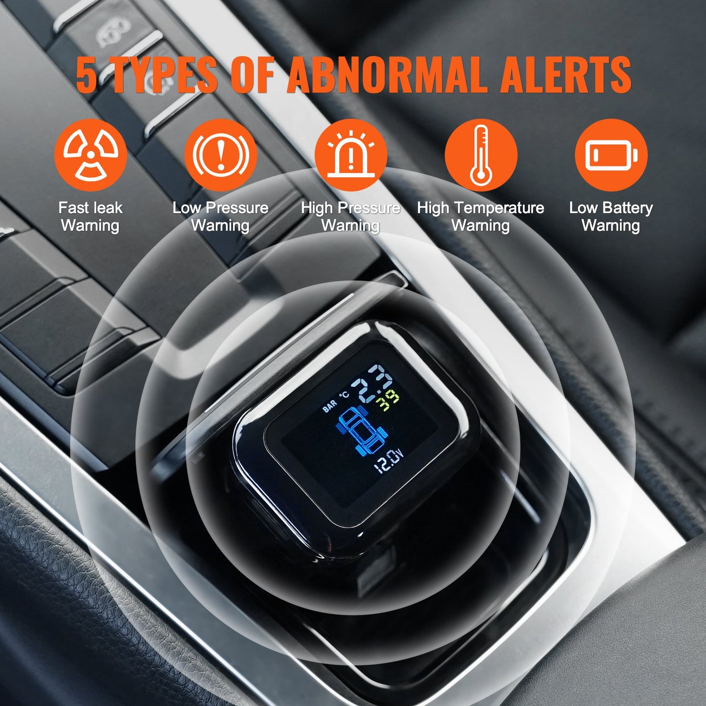RV Tire Pressure Monitoring System, 7.3-87 PSI Trailer TPMS, Universal Wireless Car Alarm System, Waterproof TPMS Sensors Set with 4 Sensors, 5 Alarm Modes, Real-time Display, Easy to Install
