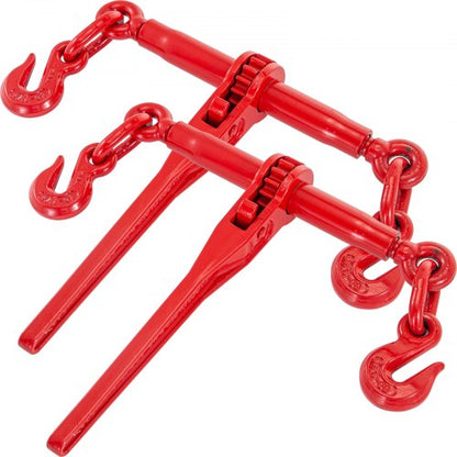 Chain Binder 5/16-3/8, Ratchet Load Binder 6600lbs Capacity, Ratchet Lever Binder with G70 Hooks, Adjustable Length, Ratchet Chain Binder for Tie Down, Hauling, Towing, Red