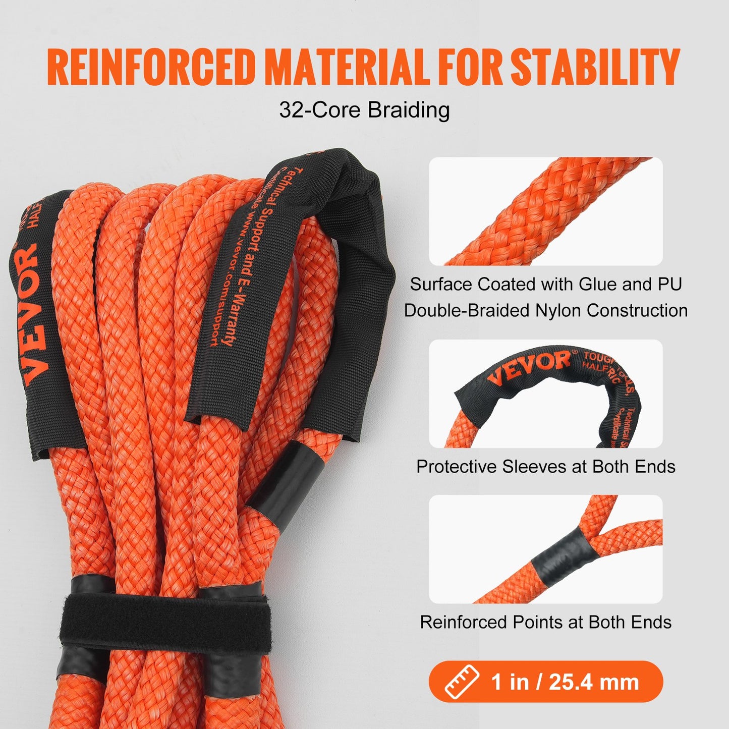1" (2,54 cm) x 20'/6,1 m kinetisk bärgningslina 38 000 lbs/17 237,5 kg, kraftig terrängrem, extremt slitstark 30 % elastisk energirem för jeep bil lastbil ATV UTV SUV traktor