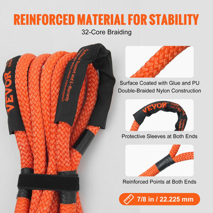 7/8" (2,2 cm) x 20'/6,1 m kinetisk bärgningslina 30 580 lbs/13 876,4 kg, kraftig terrängrem, extremt slitstark 30 % elastisk energirem för jeep bil lastbil ATV UTV SUV traktor