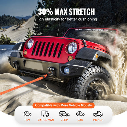 7/8" (2,2 cm) x 20'/6,1 m kinetisk bärgningslina 30 580 lbs/13 876,4 kg, kraftig terrängrem, extremt slitstark 30 % elastisk energirem för jeep bil lastbil ATV UTV SUV traktor