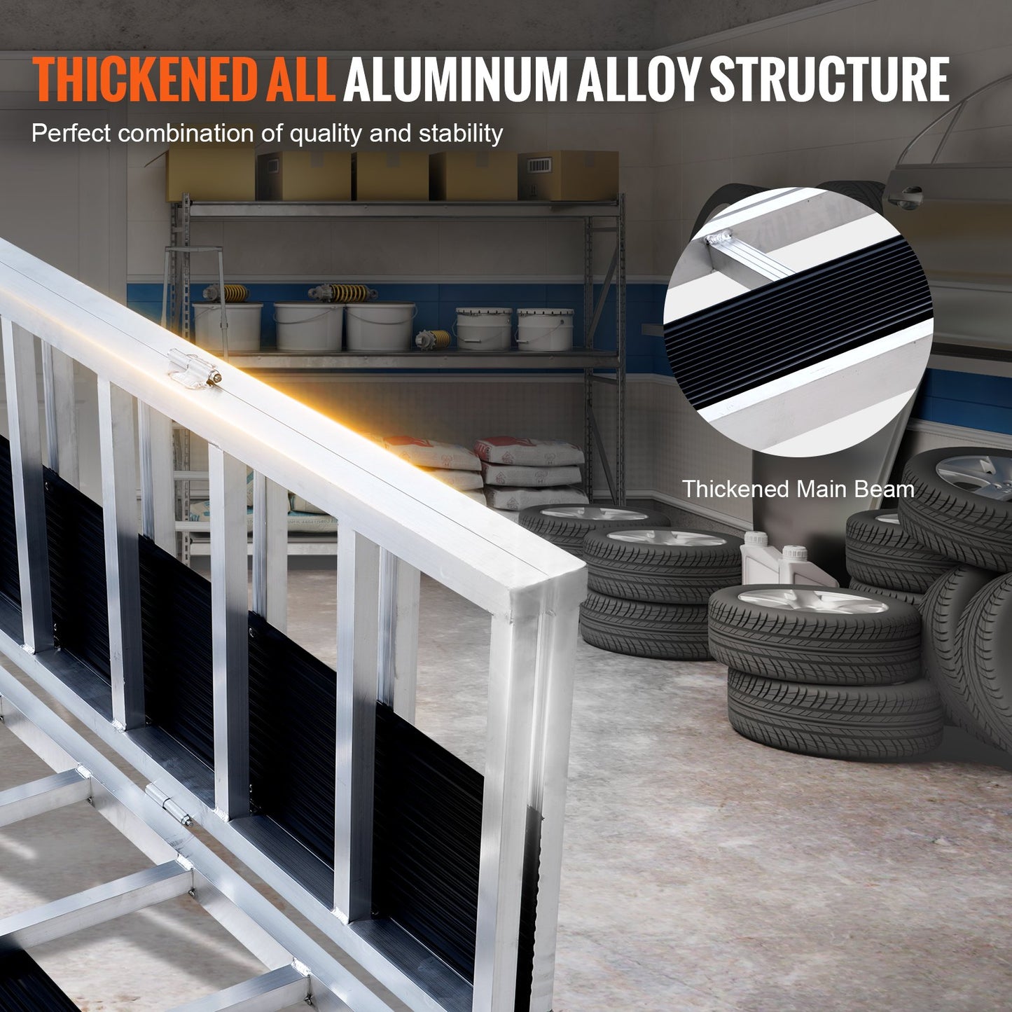 Trippelvikbar lastramp, 2160 x 1375 mm, halkfri släpvagnsramp i aluminium med kompakt design, enkel förvaring, 680,4 kg lastkapacitet, för snöskotrar, fyrhjulingar, traktorer, gräsklippare, vagnar, motorcyklar