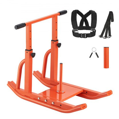 Viktsläde, Stålkraftsläde, Fitnessträningsslädar för atletisk träning, hastighetsförbättring, Träningsutrustning med justerbart höjdhandtag, Kompatibel med 25/51 mm viktskivor, Orange