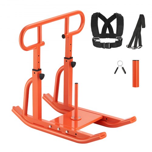 Viktsläde, Stålkraftsläde, Fitnessträningsslädar för atletisk träning, hastighetsförbättring, Träningsutrustning med justerbart höjdhandtag, Kompatibel med 25/51 mm viktskivor, Orange