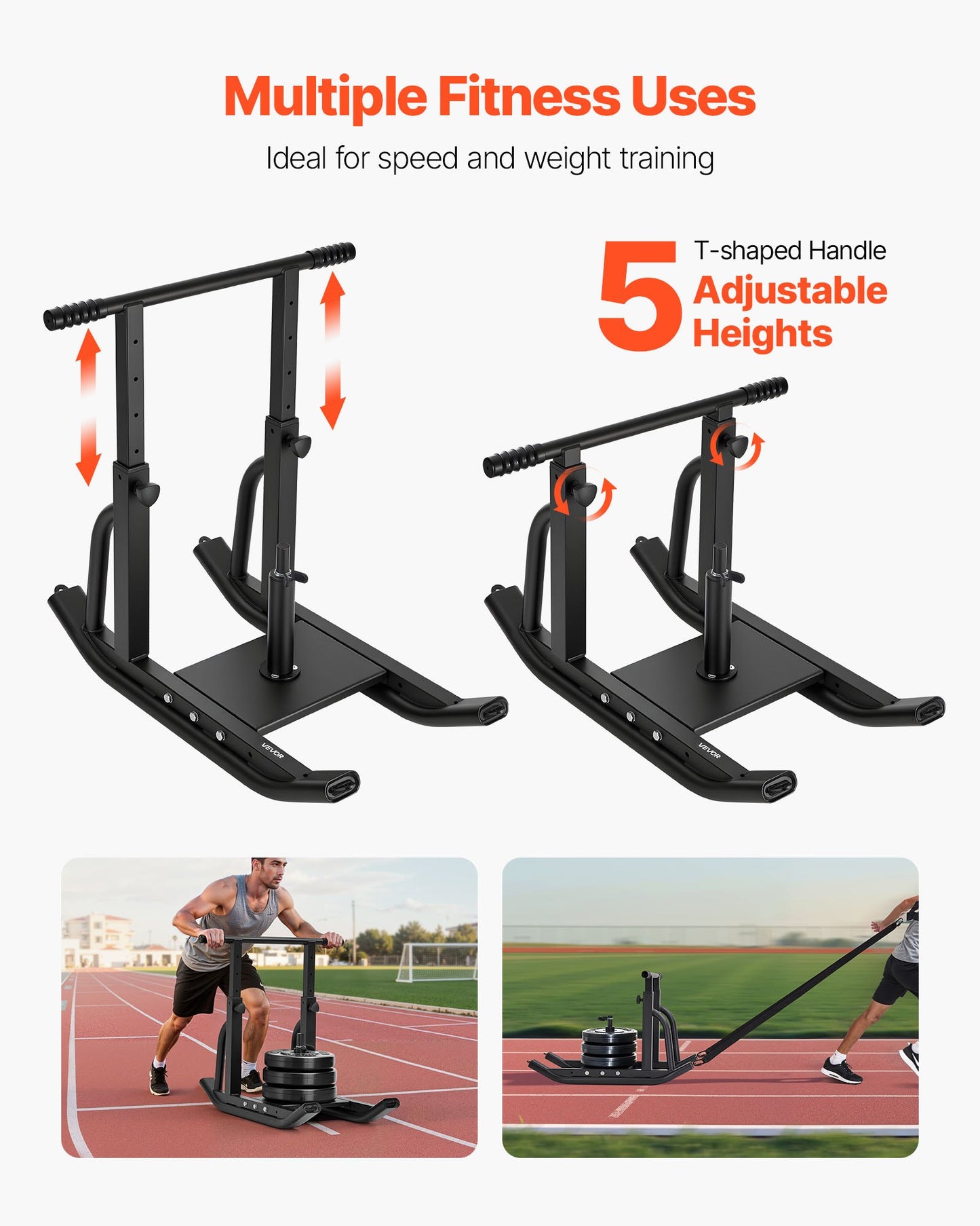 Viktsläde, Stålkraftsläde, Fitnessträningsslädar för atletisk träning, hastighetsförbättring, Träningsutrustning med justerbart höjdhandtag, Kompatibel med 25/51 mm viktskivor, Svart