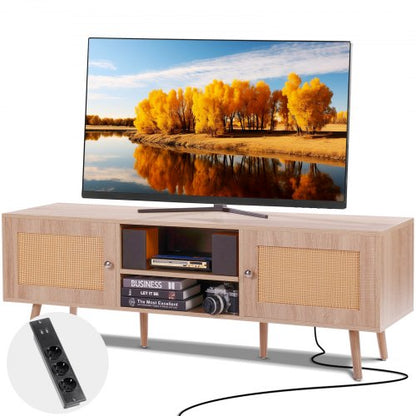 TV-stativ i rotting för 65" (165,1 cm) TV Boho TV-stativ med inbyggt uttag Ek