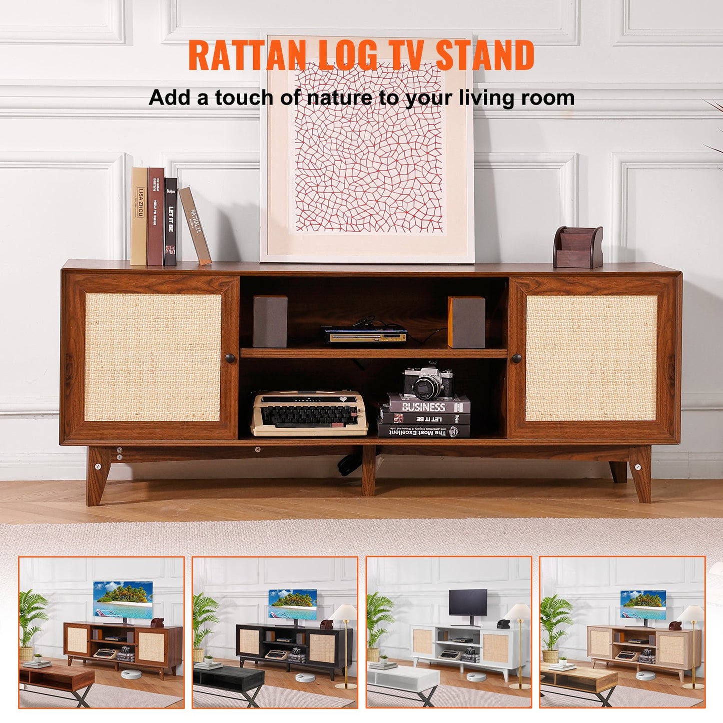 TV-bänk i rotting 191 cm TV Boho TV-skåp TV-skåp valnöt