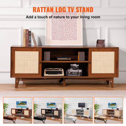 TV-bänk i rotting 191 cm TV Boho TV-skåp TV-skåp valnöt