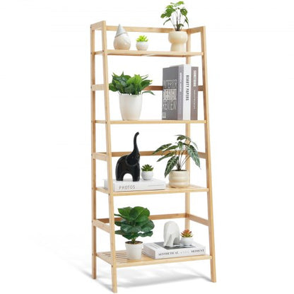 4-våningars steghylla i bambu, trapetsformad öppen bokhylla, förvaringsställ för display, fristående blom- och växtställ, stegebokhylla, perfekt för badrum, sovrum, kontor, arbetsrum, naturlig
