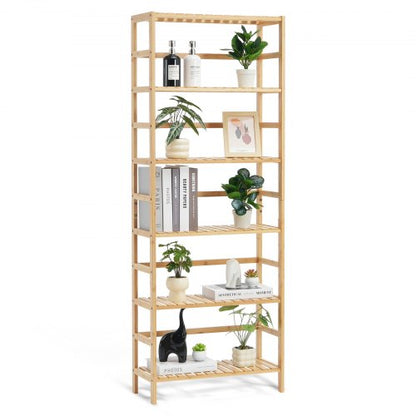 6-våningars bambuhylla, öppen träbokhylla, förvaringsställ, fristående blom- och växtställ, multifunktionell bambubokhylla, perfekt för badrum, sovrum, kontor, arbetsrum, naturlig