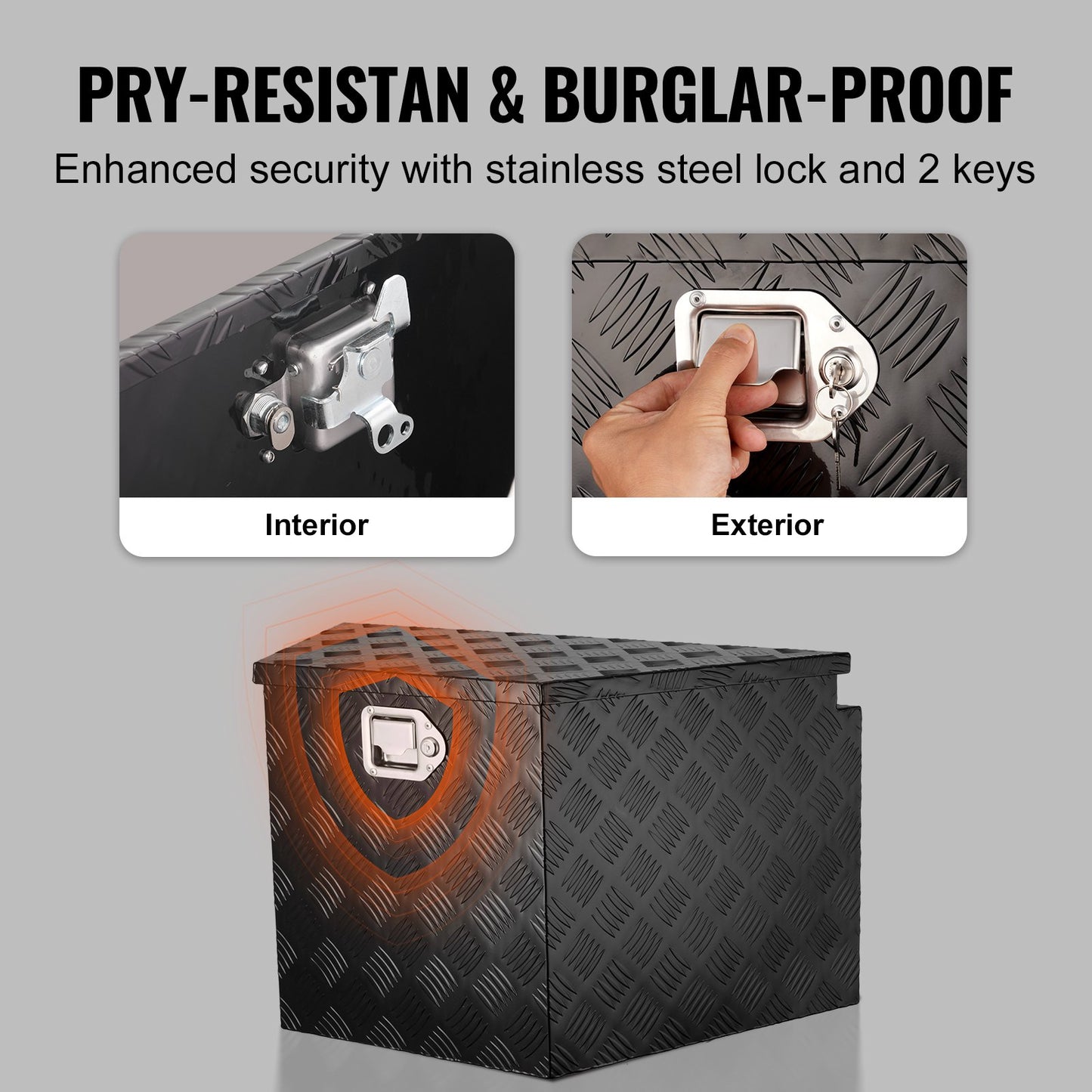 Släpvagns tunglåda, verktygslåda med aluminiumlegering och diamantplåt, kraftig släpvagnslåda med lås och nycklar, tunglåda för nyttosläp för pickup, husbil, släpvagn, 99,1 x 41,9 x 30,5 cm