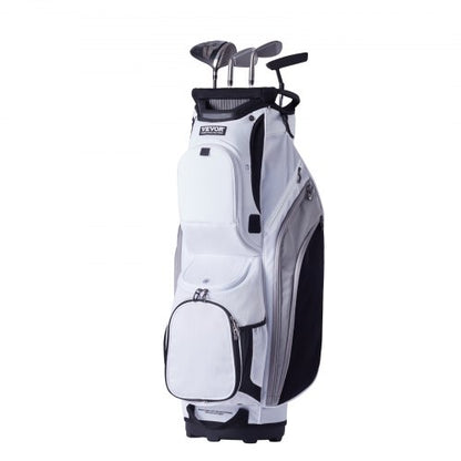 Golfvagnsväska med 14-vägs avdelare, 36” 13-fickors premium nylonvagnsväska, slitstarka golfbagar med handtag, dammskydd och avtagbara remmar för män och kvinnor, vit färgblock