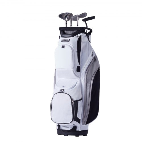 Golfvagnsväska med 14-vägs avdelare, 36” 13-fickors premium nylonvagnsväska, slitstarka golfbagar med handtag, dammskydd och avtagbara remmar för män och kvinnor, vit färgblock