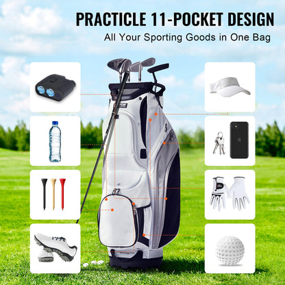 Golfvagnsväska med 14-vägs avdelare, 36” 13-fickors premium nylonvagnsväska, slitstarka golfbagar med handtag, dammskydd och avtagbara remmar för män och kvinnor, vit färgblock