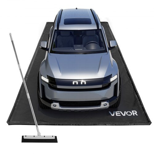 Avspärrningsmatta, 2,4 x 4,9 m, halkfri PVC-garagematta med rengöringsskrapa, kraftigt hållbart vattentätt avspärrningsskydd mot snö, regn och lera för bilparkering, svart