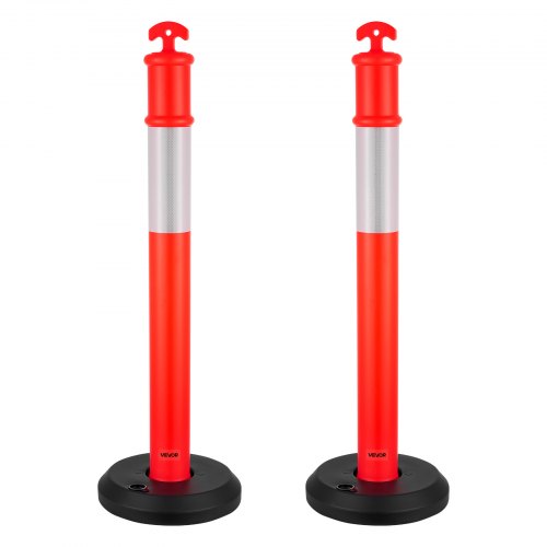 2-pack trafikavgränsningsstolpar, 1140 mm trafiksäkerhetskoner med fyllbar bas och reflexremsor, kraftiga avgränsningsstolpar för byggarbetsplatser, parkeringsplatser, trängselkontroll, röd