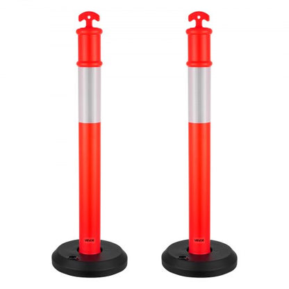 2-pack trafikavgränsningsstolpar, 1140 mm trafiksäkerhetskoner med fyllbar bas och reflexremsor, kraftiga avgränsningsstolpar för byggarbetsplatser, parkeringsplatser, trängselkontroll, röd