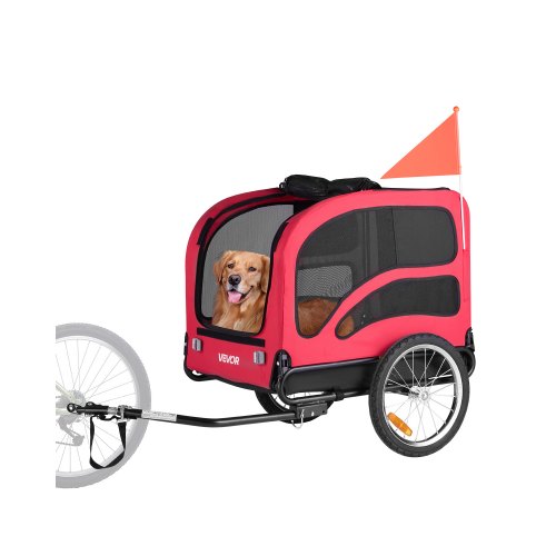 Hundcykelkärra, Stöder upp till 45 kg, Cykelhållare för små och stora hundar, Lättfällbar ram med snabbkopplingshjul, Universal cykelfäste, Reflex, Flagga, Invändigt koppel